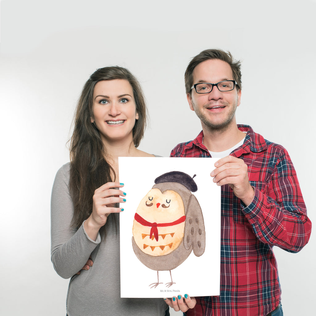 Poster Eule Französisch Poster, Wandposter, Bild, Wanddeko, Küchenposter, Kinderposter, Wanddeko Bild, Raumdekoration, Wanddekoration, Handgemaltes Poster, Mr. & Mrs. Panda Poster, Designposter, Kunstdruck, Posterdruck, Eule, Eulen, Eule Deko, Owl, hibou, La vie est belle, das Leben ist schön, Spruch schön, Spruch Französisch, Frankreich