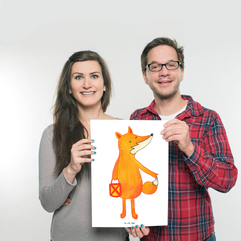Poster Fuchs Laterne Poster, Wandposter, Bild, Wanddeko, Küchenposter, Kinderposter, Wanddeko Bild, Raumdekoration, Wanddekoration, Handgemaltes Poster, Mr. & Mrs. Panda Poster, Designposter, Kunstdruck, Posterdruck, Fuchs, Füchse, Spruch trösten, Liebeskummer Spruch, Laterne, Sankt Martin, Laternenumzug, Aufmuntern, Cäsar Otto Hugo Flaischlen