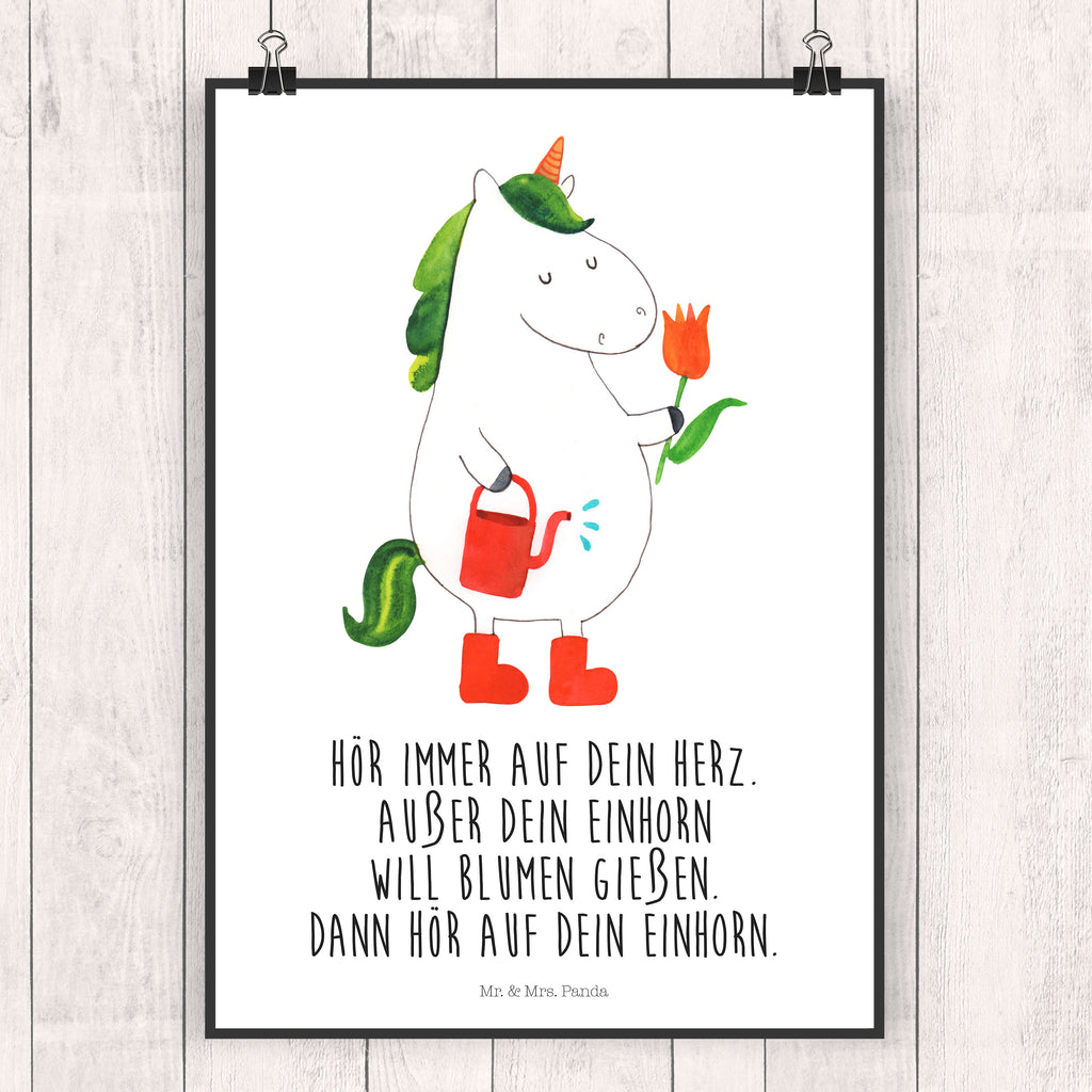 Poster Einhorn Gärtner Poster, Wandposter, Bild, Wanddeko, Küchenposter, Kinderposter, Wanddeko Bild, Raumdekoration, Wanddekoration, Handgemaltes Poster, Mr. & Mrs. Panda Poster, Designposter, Kunstdruck, Posterdruck, Einhorn, Einhörner, Einhorn Deko, Pegasus, Unicorn, Luftballon, Gießkanne, Giesskanne, Lebenslust, Freude, Blume, Freundin, Garten, Stiefel