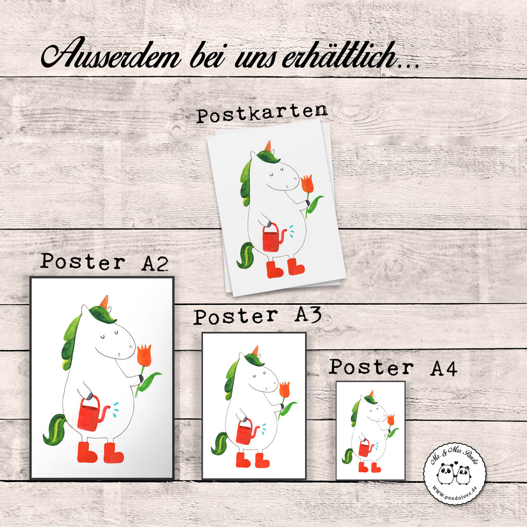 Poster Einhorn Gärtner Poster, Wandposter, Bild, Wanddeko, Küchenposter, Kinderposter, Wanddeko Bild, Raumdekoration, Wanddekoration, Handgemaltes Poster, Mr. & Mrs. Panda Poster, Designposter, Kunstdruck, Posterdruck, Einhorn, Einhörner, Einhorn Deko, Pegasus, Unicorn, Luftballon, Gießkanne, Giesskanne, Lebenslust, Freude, Blume, Freundin, Garten, Stiefel