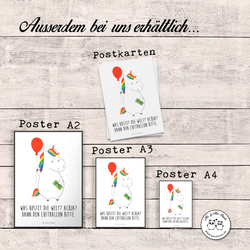 Poster Einhorn Luftballon Einhorn, Einhörner, Unicorn, Luftballon, Geld, Lebenslust, Freude, Geschenk, Freundin	 Poster, Wandposter, Bild, Wanddeko, Küchenposter, Kinderposter, Wanddeko Bild, Raumdekoration, Wanddekoration, Handgemaltes Poster, Mr. & Mrs. Panda Poster, Designposter, Kunstdruck, Posterdruck  Einhorn, Einhörner, Einhorn Deko, Pegasus, Unicorn