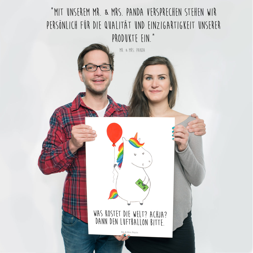 Poster Einhorn Luftballon Einhorn, Einhörner, Unicorn, Luftballon, Geld, Lebenslust, Freude, Geschenk, Freundin	 Poster, Wandposter, Bild, Wanddeko, Küchenposter, Kinderposter, Wanddeko Bild, Raumdekoration, Wanddekoration, Handgemaltes Poster, Mr. & Mrs. Panda Poster, Designposter, Kunstdruck, Posterdruck  Einhorn, Einhörner, Einhorn Deko, Pegasus, Unicorn