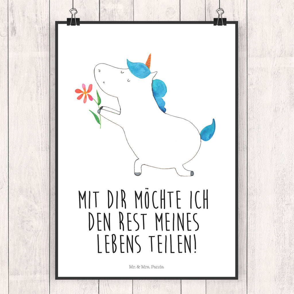 Poster Einhorn Blume Poster, Wandposter, Bild, Wanddeko, Küchenposter, Kinderposter, Wanddeko Bild, Raumdekoration, Wanddekoration, Handgemaltes Poster, Mr. & Mrs. Panda Poster, Designposter, Kunstdruck, Posterdruck, Einhorn, Einhörner, Einhorn Deko, Pegasus, Unicorn, Liebe, Liebesbeweis, Antrag, Heiratsantrag, Verlobung, Ehepaar, Pärchen, Partner, Freund, Freundin, Ehe, heiraten