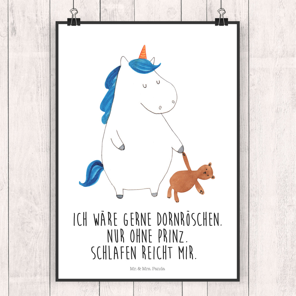 Poster Einhorn Teddy Poster, Wandposter, Bild, Wanddeko, Küchenposter, Kinderposter, Wanddeko Bild, Raumdekoration, Wanddekoration, Handgemaltes Poster, Mr. & Mrs. Panda Poster, Designposter, Kunstdruck, Posterdruck, Einhorn, Einhörner, Einhorn Deko, Pegasus, Unicorn, schlafen, gute Nacht, Single, Bett, Träumen, Freundin, Singleleben