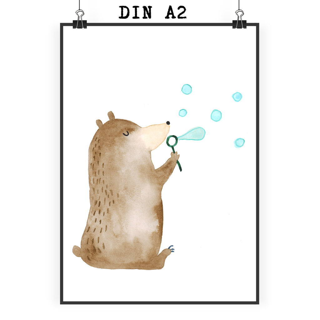 Poster Bär Seifenblasen Poster, Wandposter, Bild, Wanddeko, Küchenposter, Kinderposter, Wanddeko Bild, Raumdekoration, Wanddekoration, Handgemaltes Poster, Mr. & Mrs. Panda Poster, Designposter, Kunstdruck, Posterdruck, Bär, Teddy, Teddybär, Seifenblasen Bär Lustig Sein Glücklich Traurig Happy