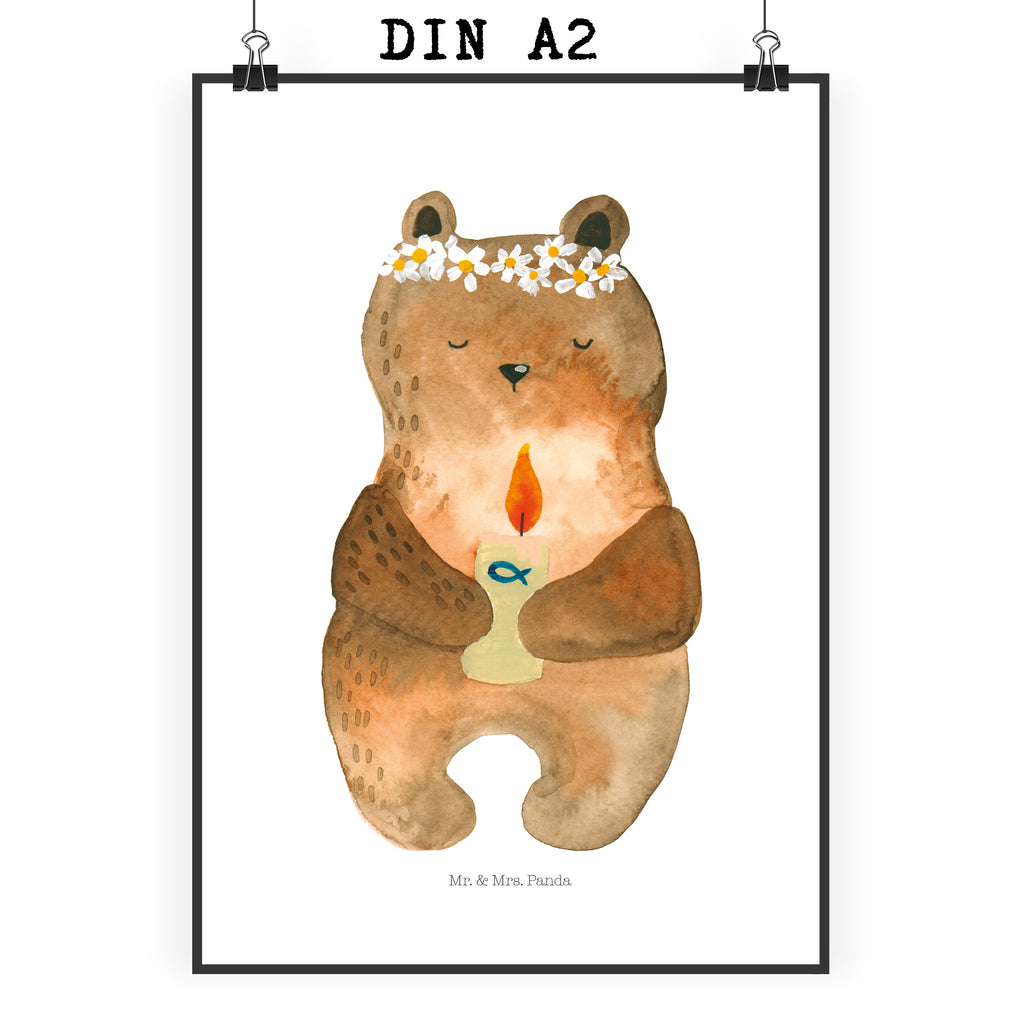 Poster Kommunion-Bär Poster, Wandposter, Bild, Wanddeko, Küchenposter, Kinderposter, Wanddeko Bild, Raumdekoration, Wanddekoration, Handgemaltes Poster, Mr. & Mrs. Panda Poster, Designposter, Kunstdruck, Posterdruck, Bär, Teddy, Teddybär, Kommunion, Gottes Segen, Taufkerze, katholisch