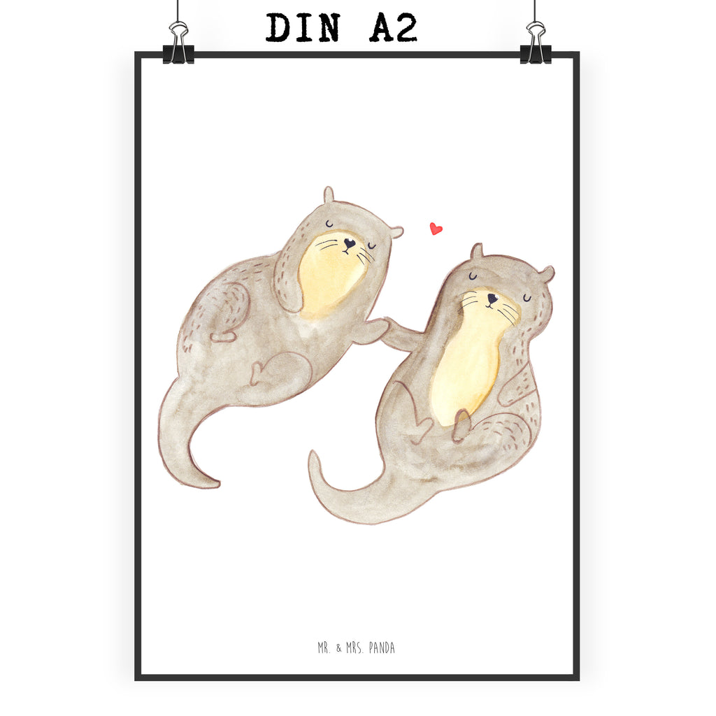 Poster Otter händchenhaltend Poster, Wandposter, Bild, Wanddeko, Küchenposter, Kinderposter, Wanddeko Bild, Raumdekoration, Wanddekoration, Handgemaltes Poster, Mr. & Mrs. Panda Poster, Designposter, Kunstdruck, Posterdruck, Otter, Fischotter, Seeotter, Otter Seeotter See Otter