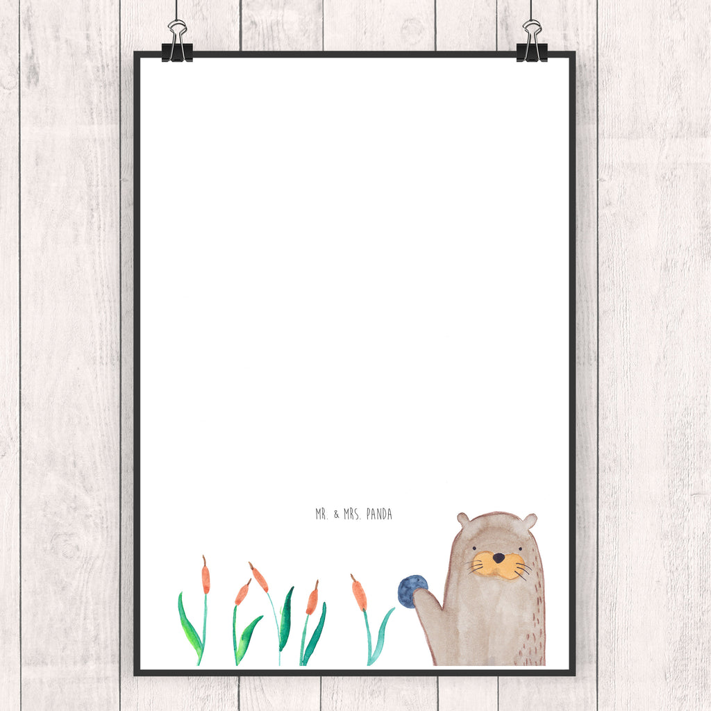 Poster Otter mit Stein Poster, Wandposter, Bild, Wanddeko, Küchenposter, Kinderposter, Wanddeko Bild, Raumdekoration, Wanddekoration, Handgemaltes Poster, Mr. & Mrs. Panda Poster, Designposter, Kunstdruck, Posterdruck, Otter, Fischotter, Seeotter, Otter Seeotter See Otter