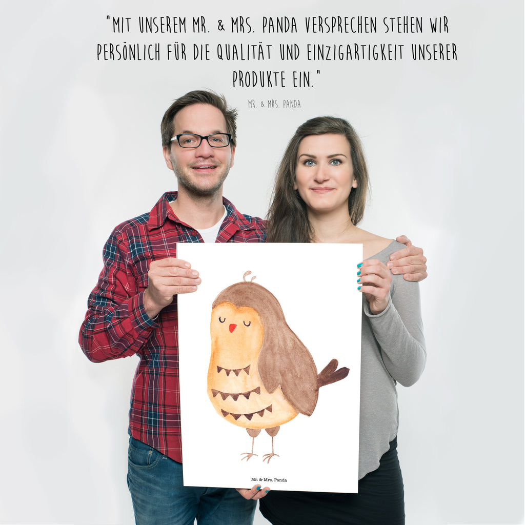 Poster Eule Zufrieden Poster, Wandposter, Bild, Wanddeko, Küchenposter, Kinderposter, Wanddeko Bild, Raumdekoration, Wanddekoration, Handgemaltes Poster, Mr. & Mrs. Panda Poster, Designposter, Kunstdruck, Posterdruck, Eule, Eule Spruch, Eule deko, Owl, Liebe Spruch, Romantisch, Wortspiel lustig, Spruch schön, Geschenk Hochzeitstag