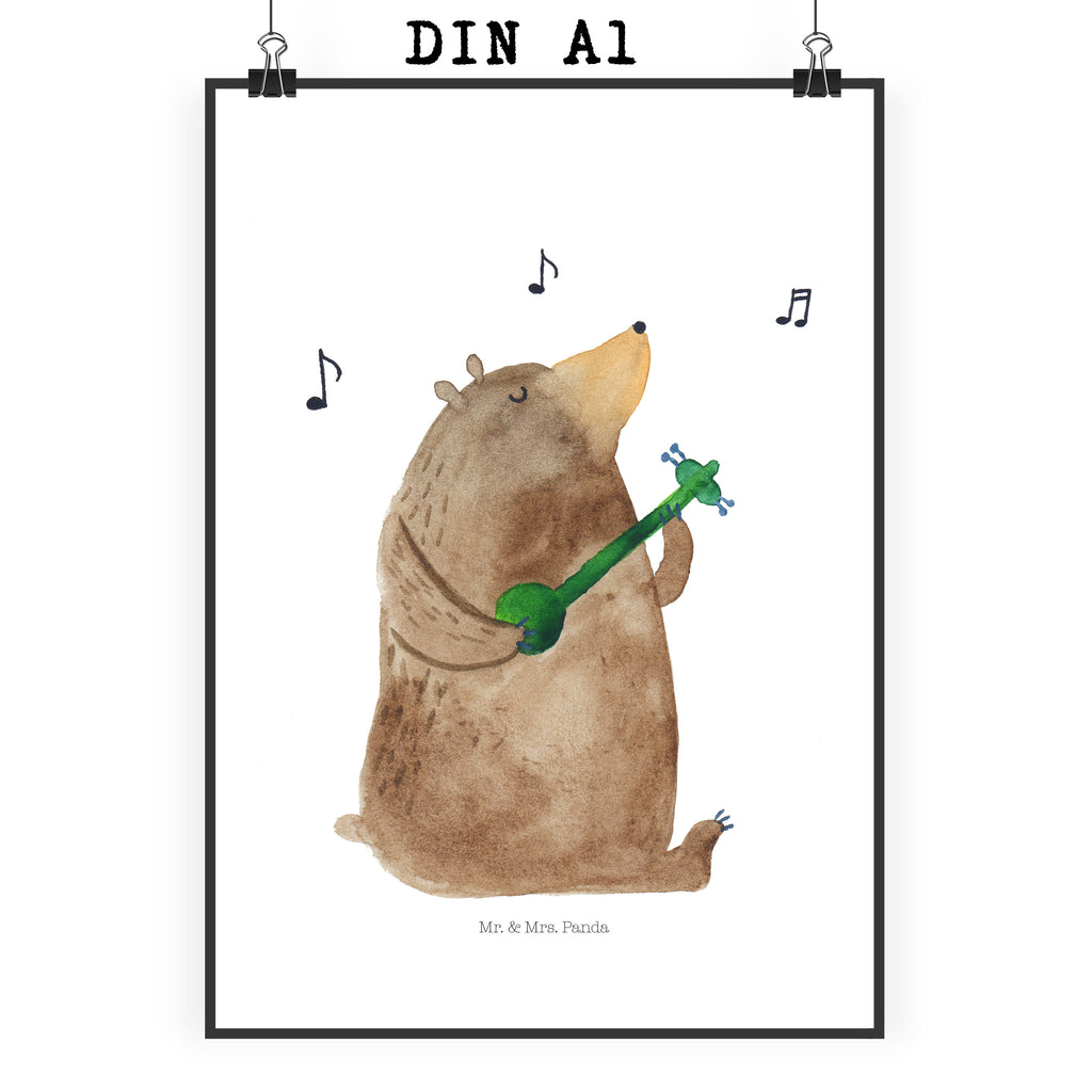 Poster Bär Gitarre Poster, Wandposter, Bild, Wanddeko, Küchenposter, Kinderposter, Wanddeko Bild, Raumdekoration, Wanddekoration, Handgemaltes Poster, Mr. & Mrs. Panda Poster, Designposter, Kunstdruck, Posterdruck, Bär, Teddy, Teddybär