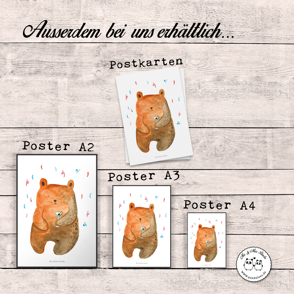 Poster Bär Party Poster, Wandposter, Bild, Wanddeko, Küchenposter, Kinderposter, Wanddeko Bild, Raumdekoration, Wanddekoration, Handgemaltes Poster, Mr. & Mrs. Panda Poster, Designposter, Kunstdruck, Posterdruck, Bär, Teddy, Teddybär, Geburtstag, Geburtstagsgeschenk, Geschenk, Party, Feiern, Abfeiern, Mitbringsel, Gute Laune, Lustig