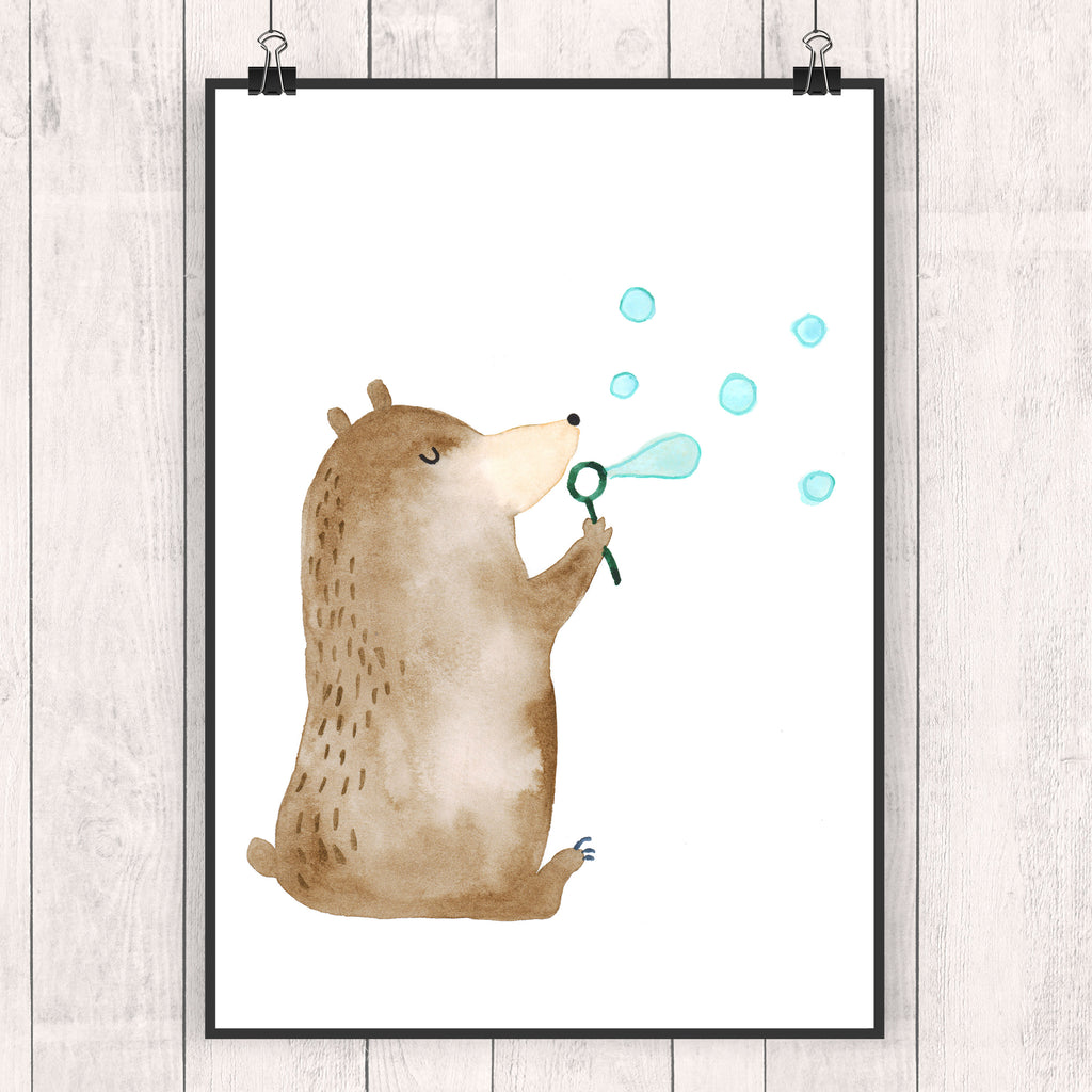 Poster Bär Seifenblasen Poster, Wandposter, Bild, Wanddeko, Küchenposter, Kinderposter, Wanddeko Bild, Raumdekoration, Wanddekoration, Handgemaltes Poster, Mr. & Mrs. Panda Poster, Designposter, Kunstdruck, Posterdruck, Bär, Teddy, Teddybär, Seifenblasen Bär Lustig Sein Glücklich Traurig Happy