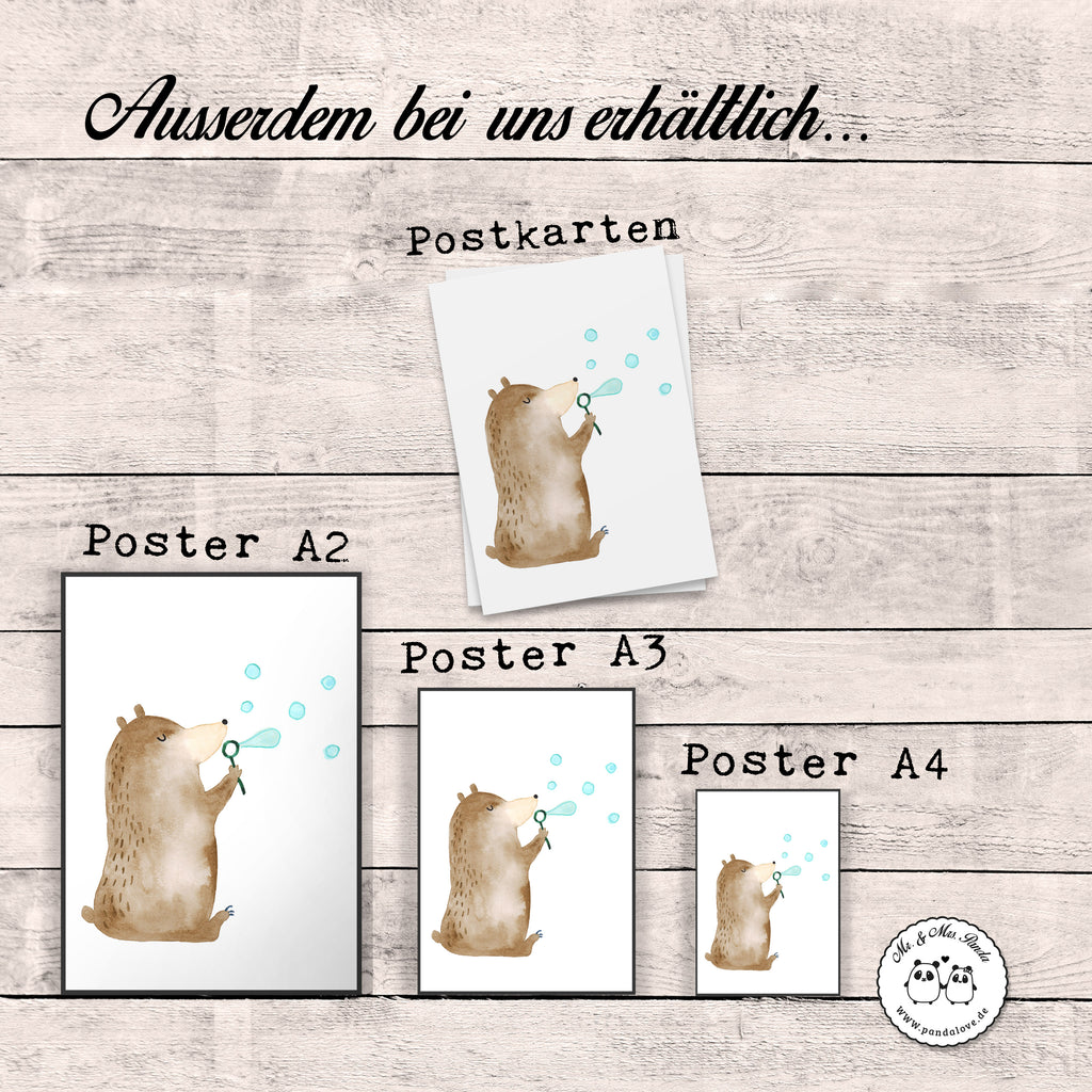 Poster Bär Seifenblasen Poster, Wandposter, Bild, Wanddeko, Küchenposter, Kinderposter, Wanddeko Bild, Raumdekoration, Wanddekoration, Handgemaltes Poster, Mr. & Mrs. Panda Poster, Designposter, Kunstdruck, Posterdruck, Bär, Teddy, Teddybär, Seifenblasen Bär Lustig Sein Glücklich Traurig Happy