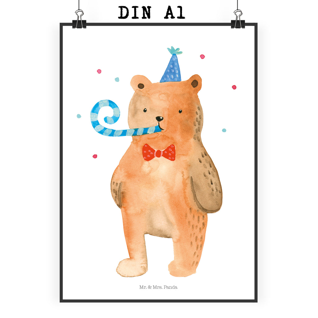 Poster Birthday Bär Poster, Wandposter, Bild, Wanddeko, Küchenposter, Kinderposter, Wanddeko Bild, Raumdekoration, Wanddekoration, Handgemaltes Poster, Mr. & Mrs. Panda Poster, Designposter, Kunstdruck, Posterdruck, Bär, Teddy, Teddybär, Happy Birthday, Alles Gute, Glückwunsch, Geburtstag