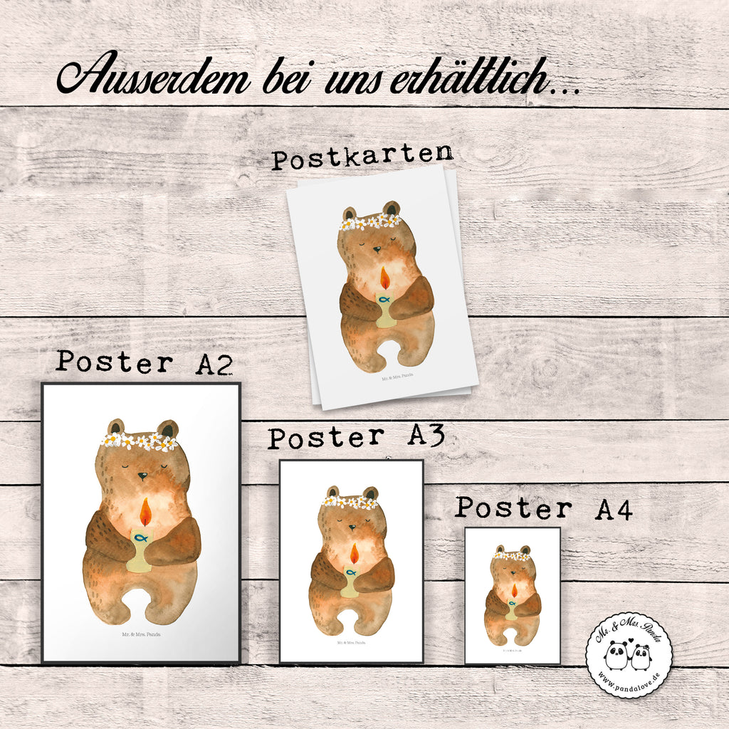 Poster Kommunion-Bär Poster, Wandposter, Bild, Wanddeko, Küchenposter, Kinderposter, Wanddeko Bild, Raumdekoration, Wanddekoration, Handgemaltes Poster, Mr. & Mrs. Panda Poster, Designposter, Kunstdruck, Posterdruck, Bär, Teddy, Teddybär, Kommunion, Gottes Segen, Taufkerze, katholisch