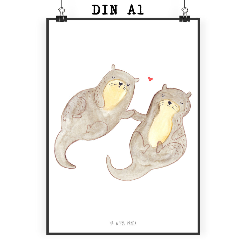 Poster Otter händchenhaltend Poster, Wandposter, Bild, Wanddeko, Küchenposter, Kinderposter, Wanddeko Bild, Raumdekoration, Wanddekoration, Handgemaltes Poster, Mr. & Mrs. Panda Poster, Designposter, Kunstdruck, Posterdruck, Otter, Fischotter, Seeotter, Otter Seeotter See Otter