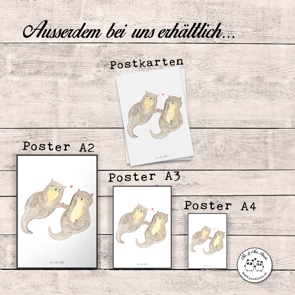 Poster Otter händchenhaltend Poster, Wandposter, Bild, Wanddeko, Küchenposter, Kinderposter, Wanddeko Bild, Raumdekoration, Wanddekoration, Handgemaltes Poster, Mr. & Mrs. Panda Poster, Designposter, Kunstdruck, Posterdruck, Otter, Fischotter, Seeotter, Otter Seeotter See Otter