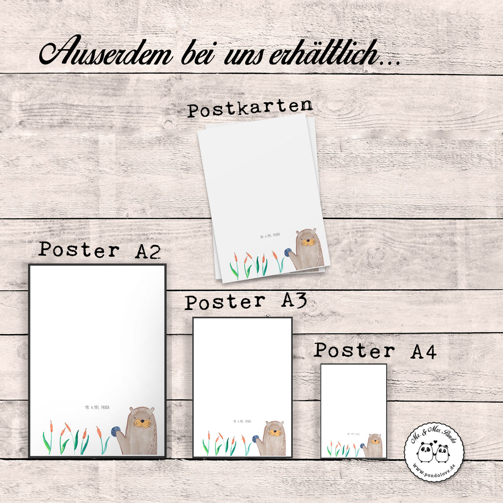 Poster Otter mit Stein Poster, Wandposter, Bild, Wanddeko, Küchenposter, Kinderposter, Wanddeko Bild, Raumdekoration, Wanddekoration, Handgemaltes Poster, Mr. & Mrs. Panda Poster, Designposter, Kunstdruck, Posterdruck, Otter, Fischotter, Seeotter, Otter Seeotter See Otter