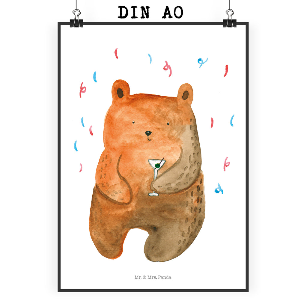 Poster Bär Party Poster, Wandposter, Bild, Wanddeko, Küchenposter, Kinderposter, Wanddeko Bild, Raumdekoration, Wanddekoration, Handgemaltes Poster, Mr. & Mrs. Panda Poster, Designposter, Kunstdruck, Posterdruck, Bär, Teddy, Teddybär, Geburtstag, Geburtstagsgeschenk, Geschenk, Party, Feiern, Abfeiern, Mitbringsel, Gute Laune, Lustig