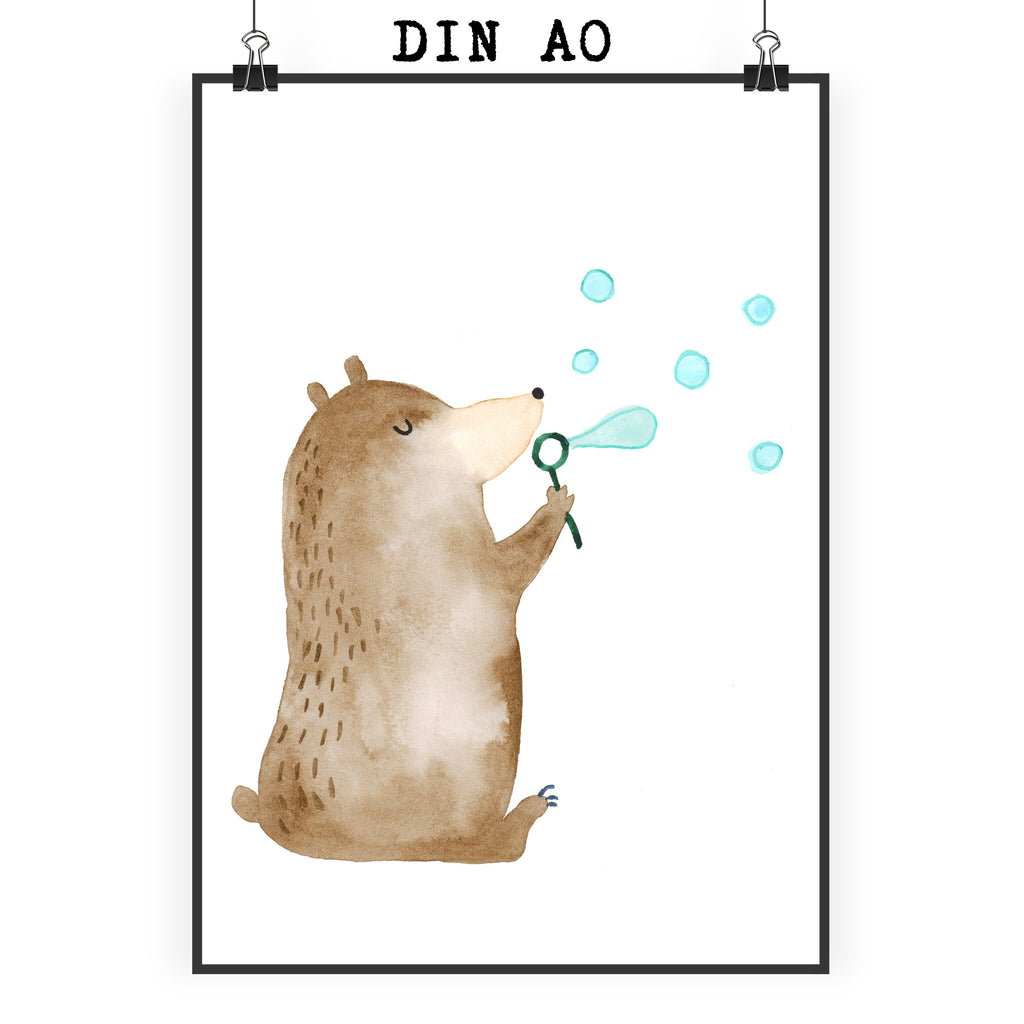 Poster Bär Seifenblasen Poster, Wandposter, Bild, Wanddeko, Küchenposter, Kinderposter, Wanddeko Bild, Raumdekoration, Wanddekoration, Handgemaltes Poster, Mr. & Mrs. Panda Poster, Designposter, Kunstdruck, Posterdruck, Bär, Teddy, Teddybär, Seifenblasen Bär Lustig Sein Glücklich Traurig Happy