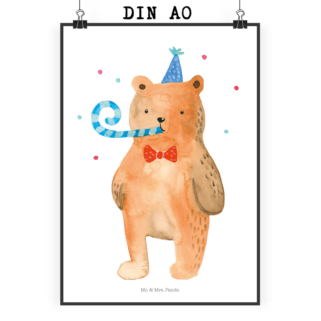 Poster Birthday Bär Poster, Wandposter, Bild, Wanddeko, Küchenposter, Kinderposter, Wanddeko Bild, Raumdekoration, Wanddekoration, Handgemaltes Poster, Mr. & Mrs. Panda Poster, Designposter, Kunstdruck, Posterdruck, Bär, Teddy, Teddybär, Happy Birthday, Alles Gute, Glückwunsch, Geburtstag