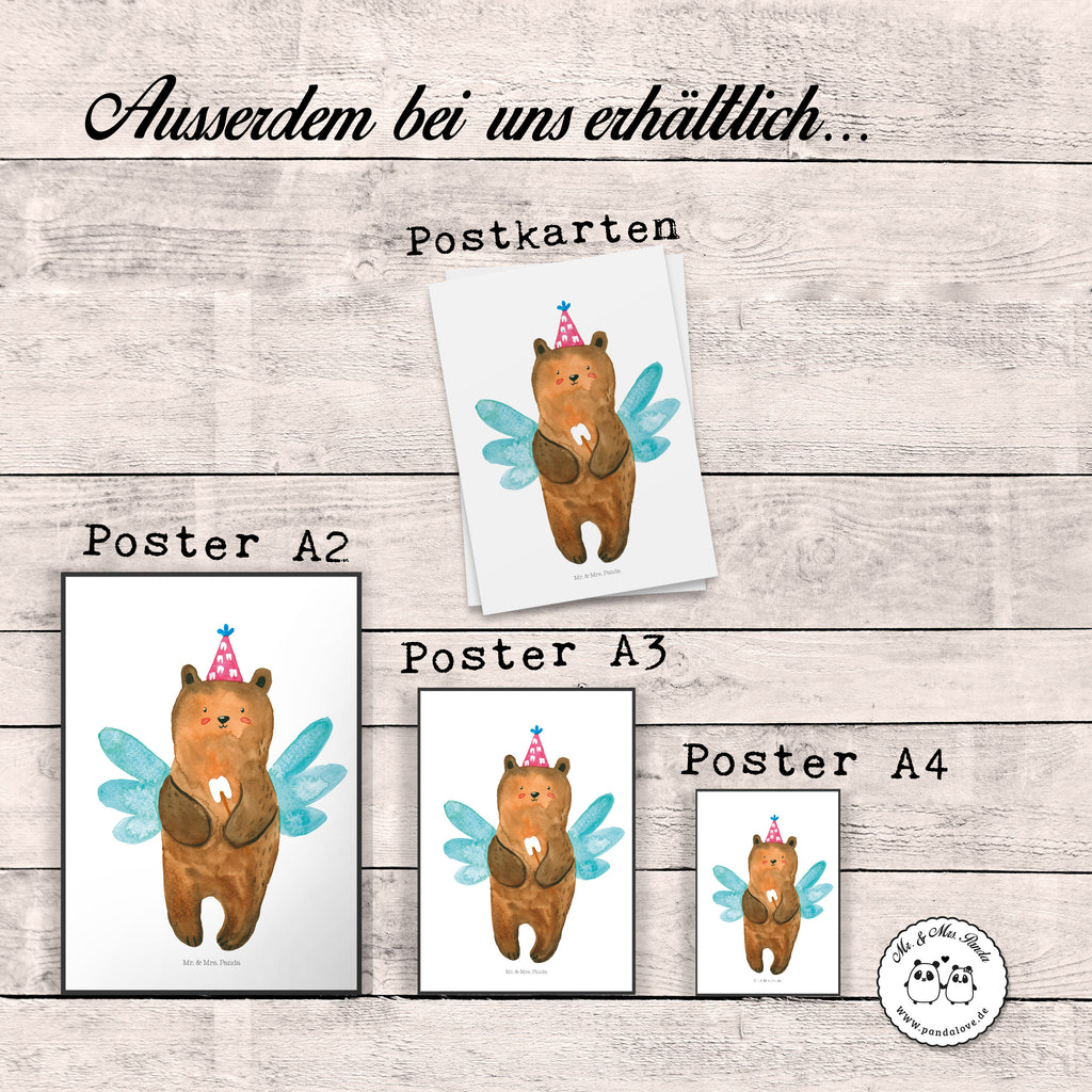 Poster Zahnfee Bär Poster, Wandposter, Bild, Wanddeko, Küchenposter, Kinderposter, Wanddeko Bild, Raumdekoration, Wanddekoration, Handgemaltes Poster, Mr. & Mrs. Panda Poster, Designposter, Kunstdruck, Posterdruck, Bär, Teddy, Teddybär, Zahnfee, Fee, Milchzahn, Erster Zahn