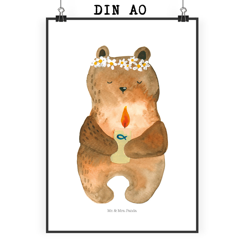 Poster Kommunion-Bär Poster, Wandposter, Bild, Wanddeko, Küchenposter, Kinderposter, Wanddeko Bild, Raumdekoration, Wanddekoration, Handgemaltes Poster, Mr. & Mrs. Panda Poster, Designposter, Kunstdruck, Posterdruck, Bär, Teddy, Teddybär, Kommunion, Gottes Segen, Taufkerze, katholisch