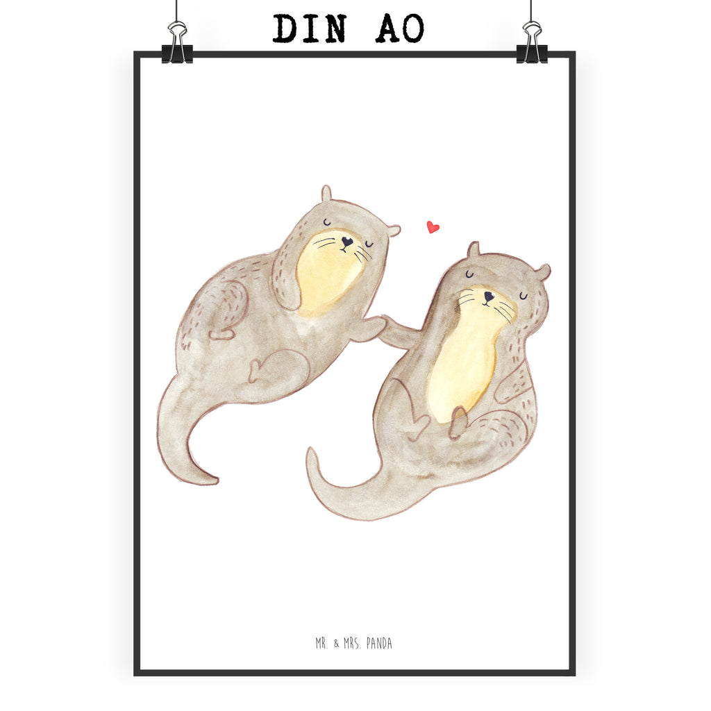 Poster Otter händchenhaltend Poster, Wandposter, Bild, Wanddeko, Küchenposter, Kinderposter, Wanddeko Bild, Raumdekoration, Wanddekoration, Handgemaltes Poster, Mr. & Mrs. Panda Poster, Designposter, Kunstdruck, Posterdruck, Otter, Fischotter, Seeotter, Otter Seeotter See Otter