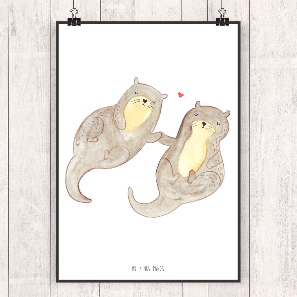Poster Otter händchenhaltend Poster, Wandposter, Bild, Wanddeko, Küchenposter, Kinderposter, Wanddeko Bild, Raumdekoration, Wanddekoration, Handgemaltes Poster, Mr. & Mrs. Panda Poster, Designposter, Kunstdruck, Posterdruck, Otter, Fischotter, Seeotter, Otter Seeotter See Otter