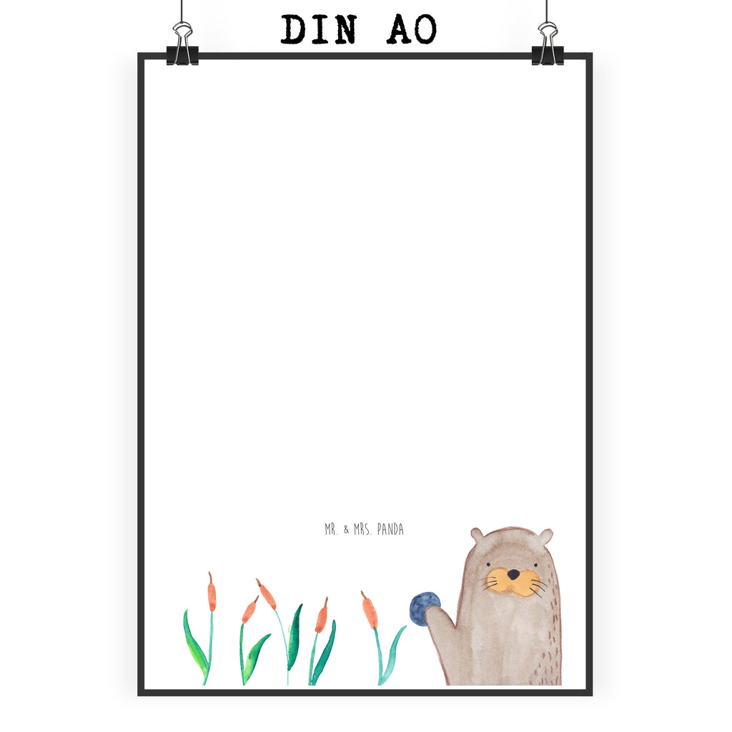Poster Otter mit Stein Poster, Wandposter, Bild, Wanddeko, Küchenposter, Kinderposter, Wanddeko Bild, Raumdekoration, Wanddekoration, Handgemaltes Poster, Mr. & Mrs. Panda Poster, Designposter, Kunstdruck, Posterdruck, Otter, Fischotter, Seeotter, Otter Seeotter See Otter