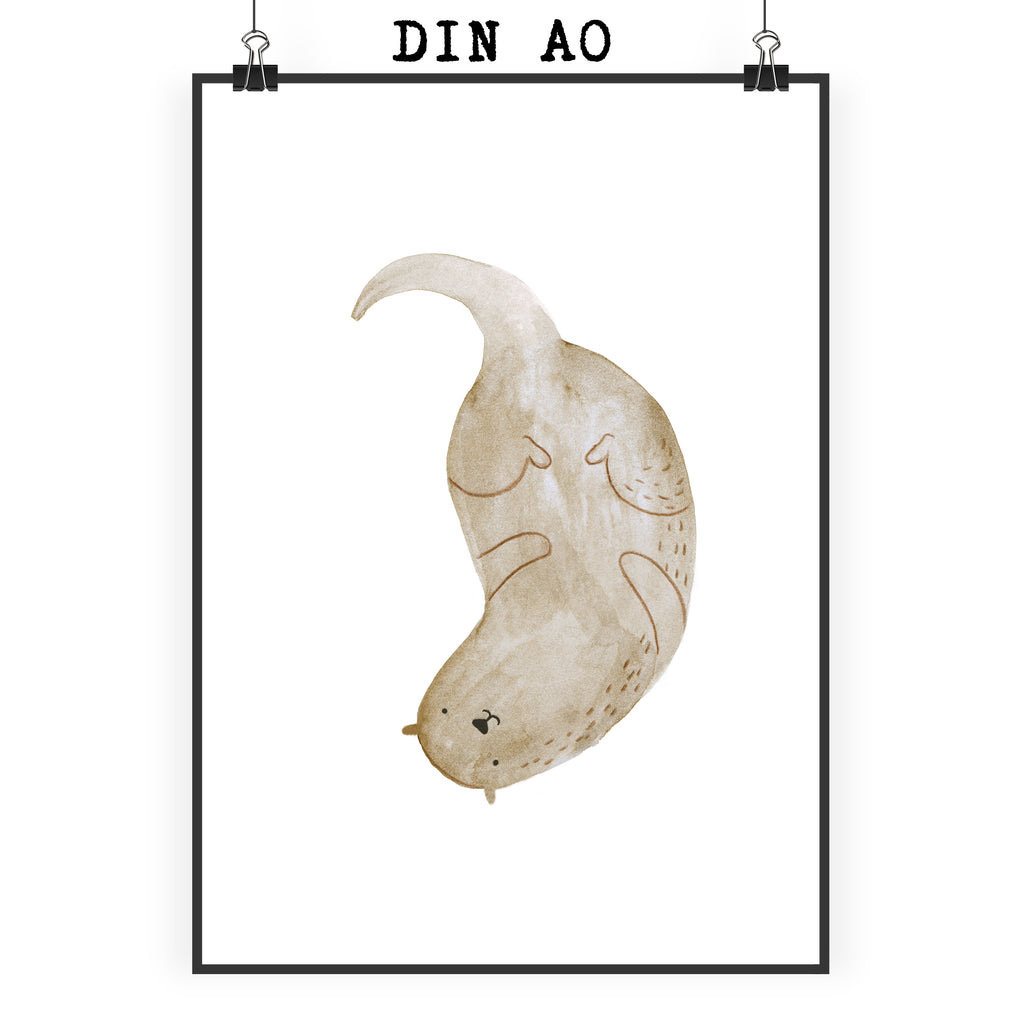 Poster Otter kopfüber Poster, Wandposter, Bild, Wanddeko, Küchenposter, Kinderposter, Wanddeko Bild, Raumdekoration, Wanddekoration, Handgemaltes Poster, Mr. & Mrs. Panda Poster, Designposter, Kunstdruck, Posterdruck, Otter, Fischotter, Seeotter, Otter Seeotter See Otter