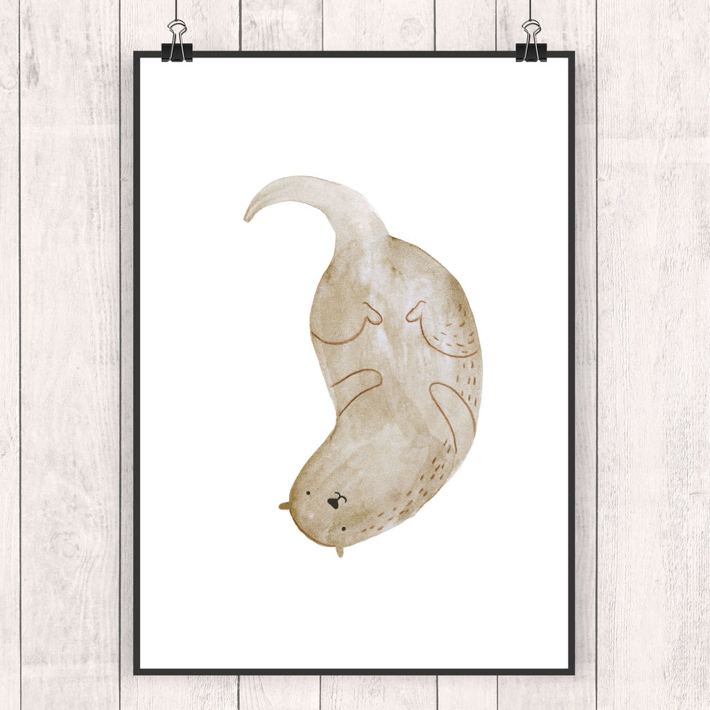 Poster Otter kopfüber Poster, Wandposter, Bild, Wanddeko, Küchenposter, Kinderposter, Wanddeko Bild, Raumdekoration, Wanddekoration, Handgemaltes Poster, Mr. & Mrs. Panda Poster, Designposter, Kunstdruck, Posterdruck, Otter, Fischotter, Seeotter, Otter Seeotter See Otter