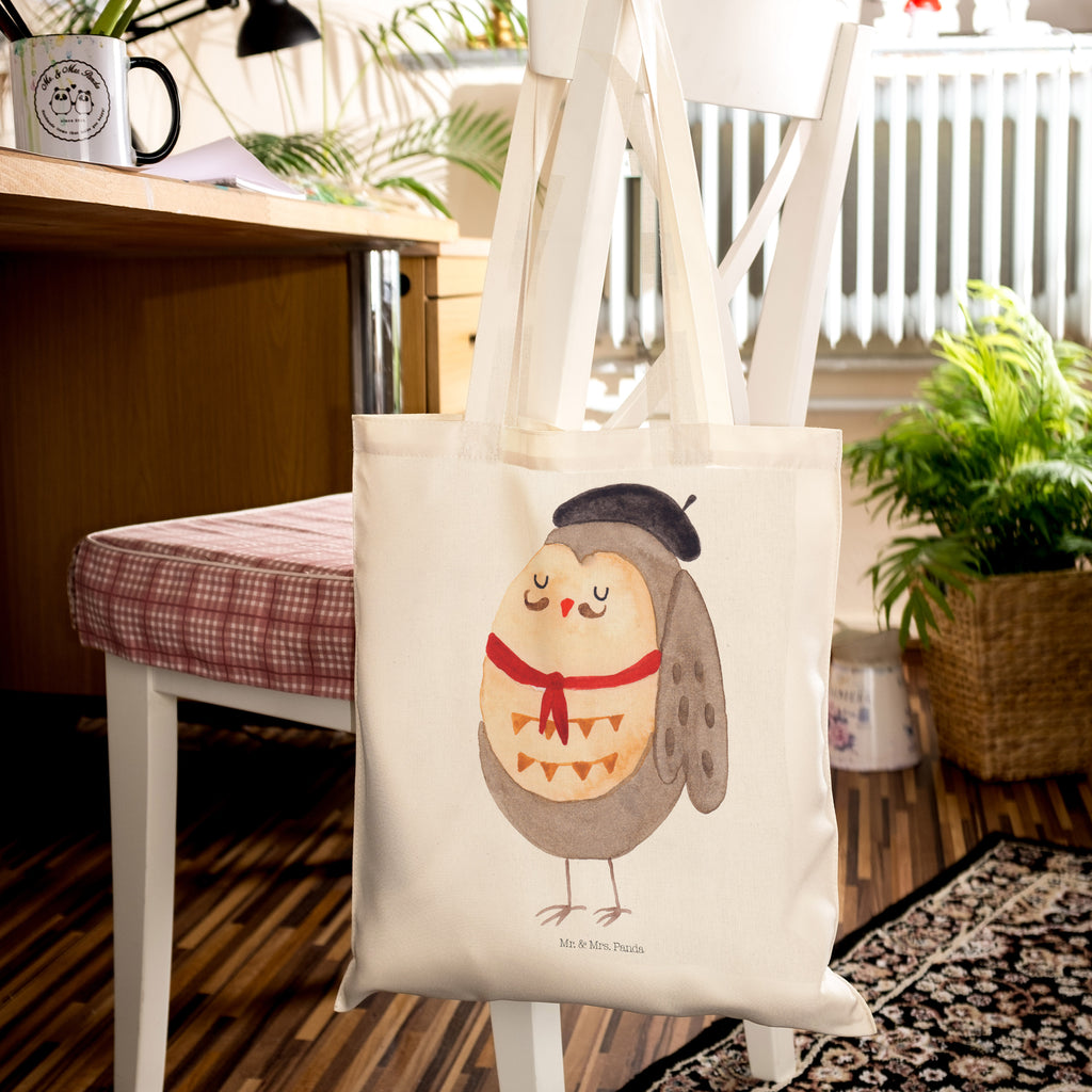 Tragetasche Eule Französisch Beuteltasche, Beutel, Einkaufstasche, Jutebeutel, Stoffbeutel, Eule, Eulen, Eule Deko, Owl, hibou, La vie est belle, das Leben ist schön, Spruch schön, Spruch Französisch, Frankreich