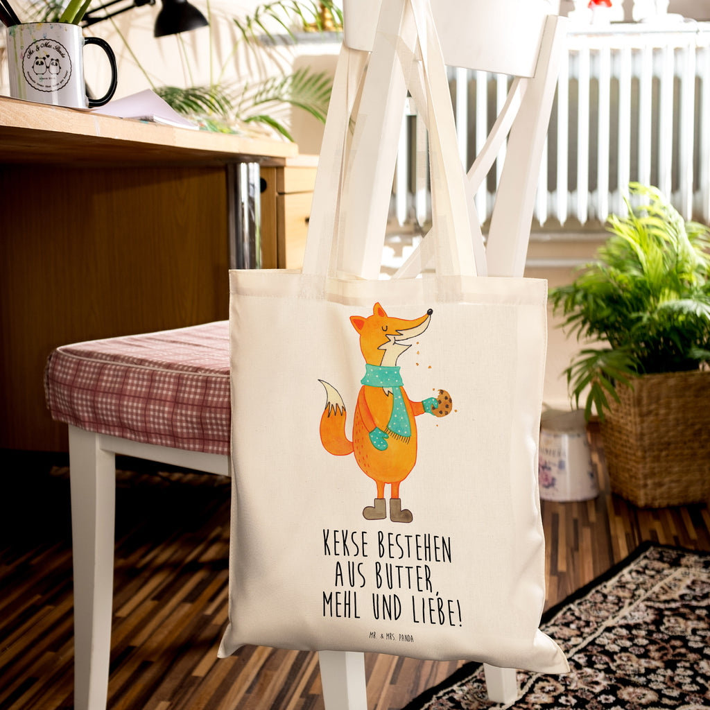 Tragetasche Fuchs Keks Beuteltasche, Beutel, Einkaufstasche, Jutebeutel, Stoffbeutel, Fuchs, Füchse, Backen Spruch, Kekse, Winter, Weihnachtszeit, Plätzchen, Liebe, Küche Deko