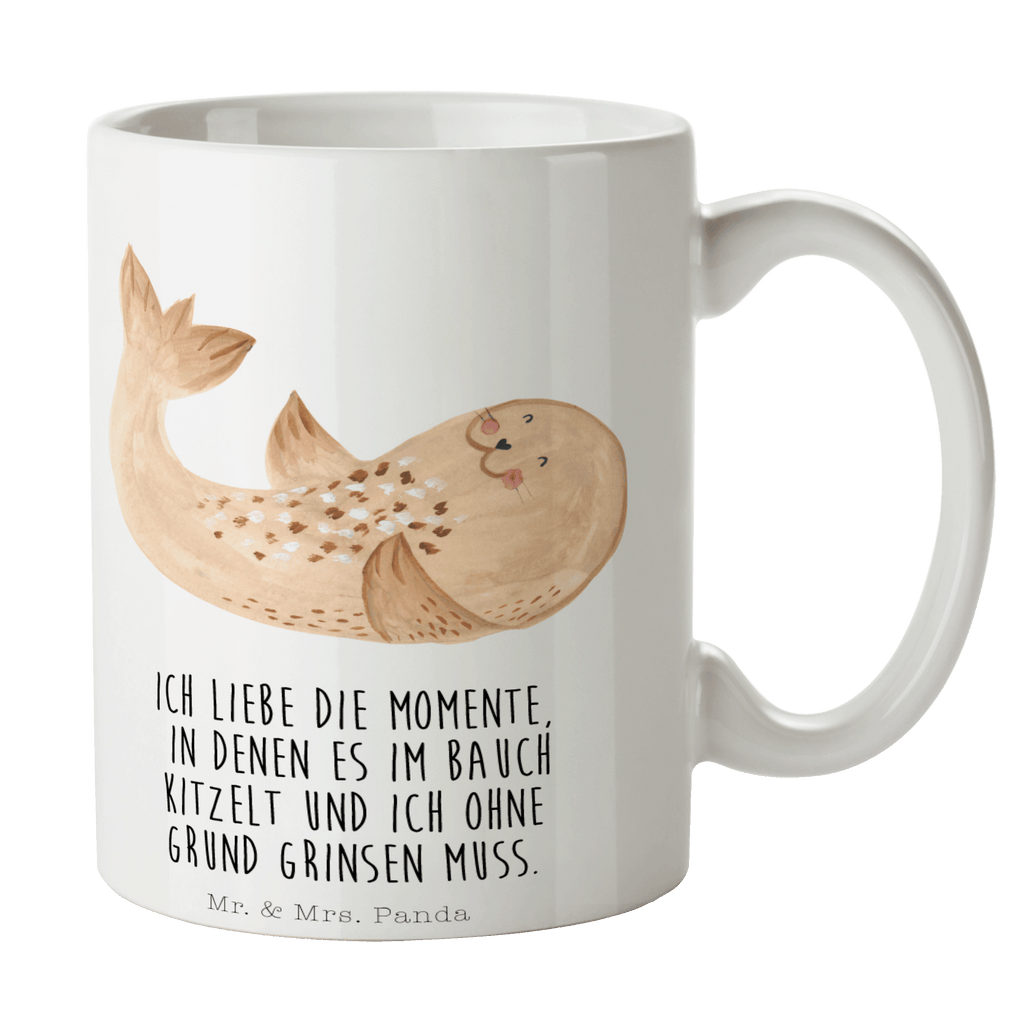 Tasse Robbe liegend Robbe, Robben, Seehund, Strand, Meerestier, Ostsee, Nordsee, Lachen, Freude Becher, Kaffeetasse, Kaffeebecher, Tee, Frühstück, Büro  süße Tiermotive, gute Laune, lustige Sprüche, Tiere