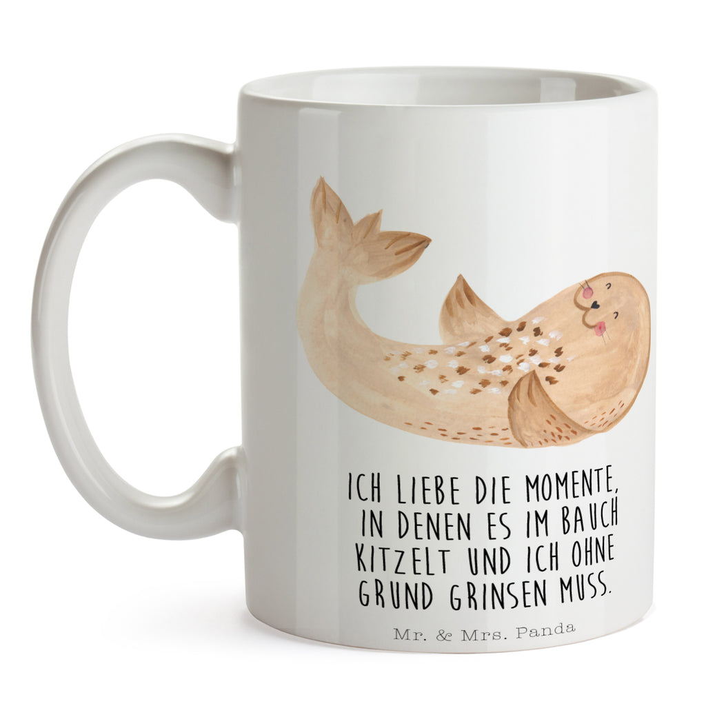 Tasse Robbe liegend Robbe, Robben, Seehund, Strand, Meerestier, Ostsee, Nordsee, Lachen, Freude Becher, Kaffeetasse, Kaffeebecher, Tee, Frühstück, Büro  süße Tiermotive, gute Laune, lustige Sprüche, Tiere