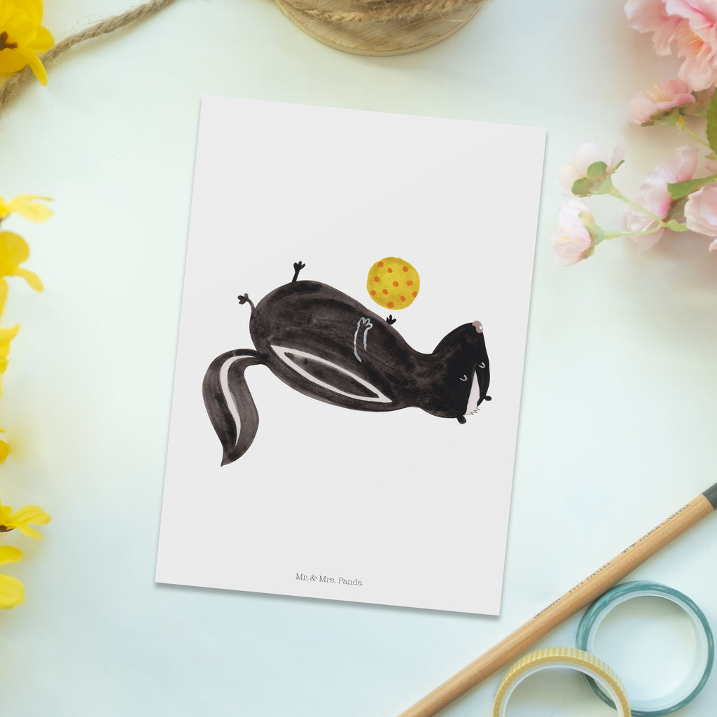 Postkarte Stinktier Ball Geschenkkarte, Grußkarte, Karte, Einladung, Ansichtskarte, Geburtstagskarte, Einladungskarte, Stinktier, Skunk, Wildtier, Raubtier, Stinker, Stinki, verspielt, Weisheit