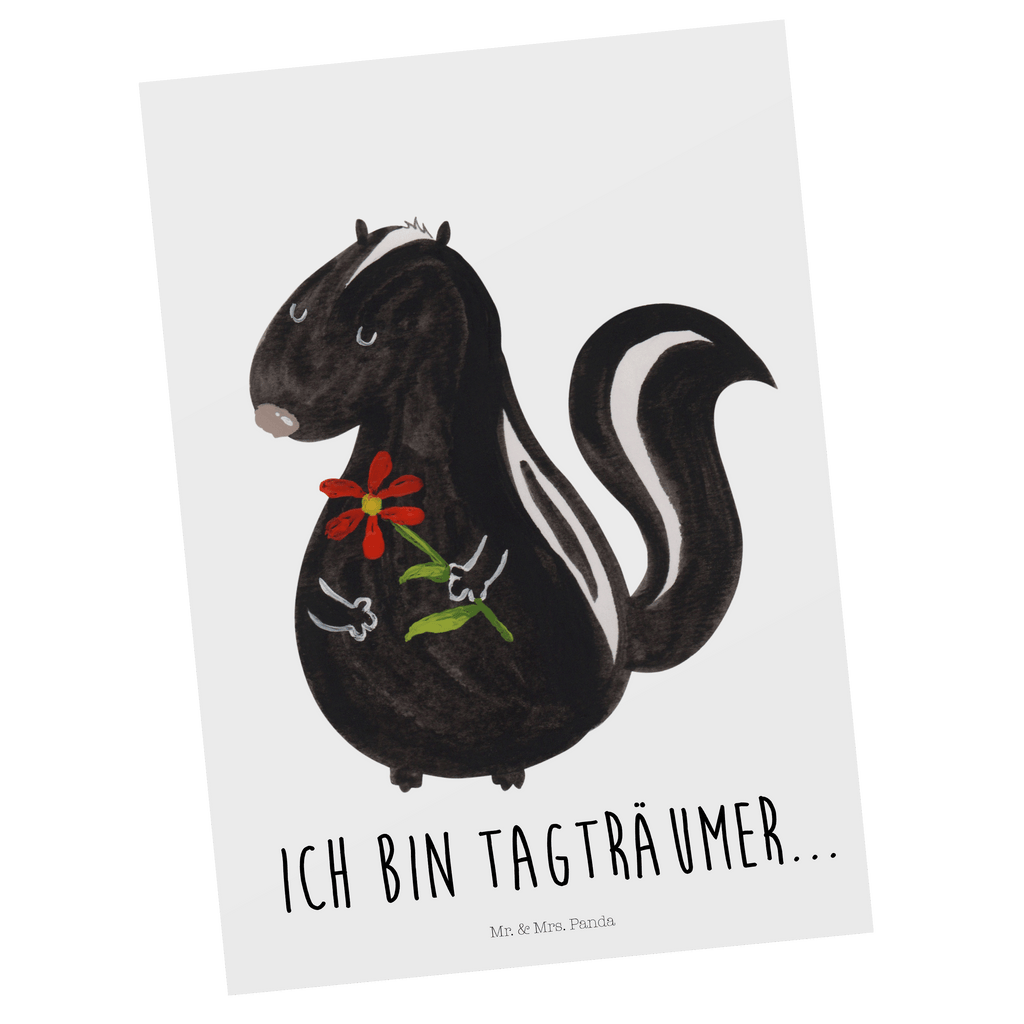 Postkarte Stinktier Blume Geschenkkarte, Grußkarte, Karte, Einladung, Ansichtskarte, Geburtstagskarte, Einladungskarte, Dankeskarte, Stinktier, Skunk, Wildtier, Raubtier, Stinker, Stinki, Tagträumer, verträumt, Dreams, Träume