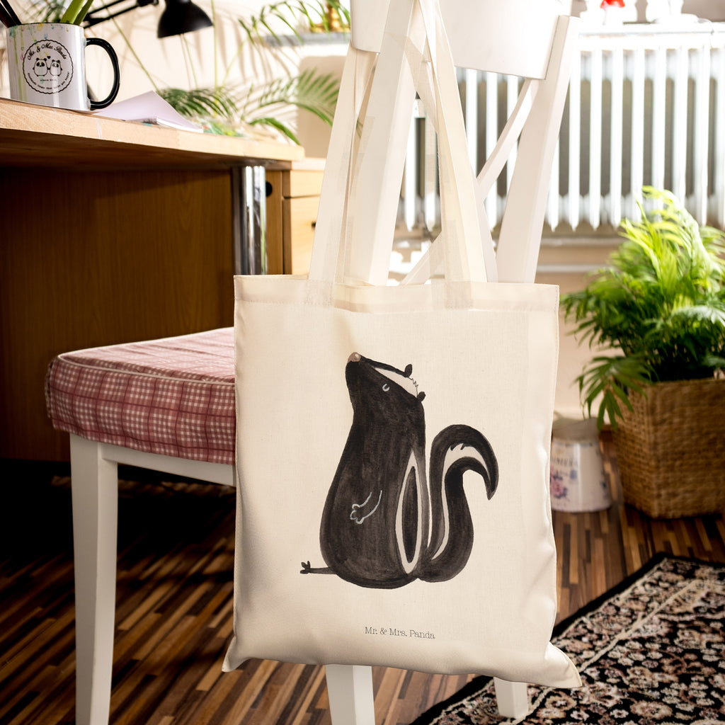 Tragetasche Stinktier sitzend Beuteltasche, Beutel, Einkaufstasche, Jutebeutel, Stoffbeutel, Stinktier, Skunk, Wildtier, Raubtier, Stinker, Stinki, Spruch, Büro, Recht, Besserwisser