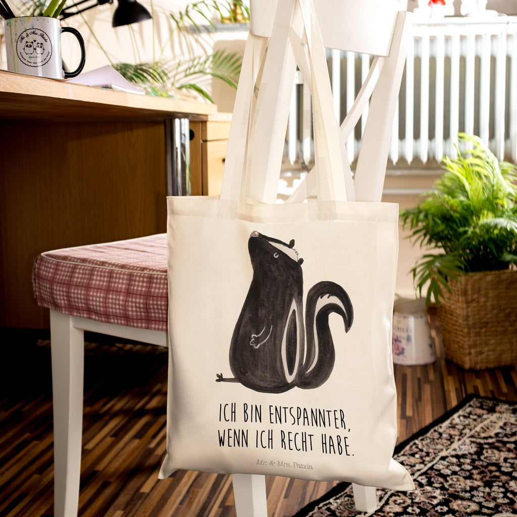 Tragetasche Stinktier sitzend Beuteltasche, Beutel, Einkaufstasche, Jutebeutel, Stoffbeutel, Stinktier, Skunk, Wildtier, Raubtier, Stinker, Stinki, Spruch, Büro, Recht, Besserwisser
