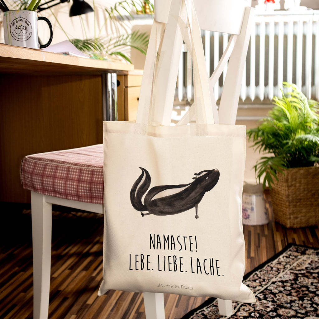 Tragetasche Stinktier Yoga Beuteltasche, Beutel, Einkaufstasche, Jutebeutel, Stoffbeutel, Stinktier, Skunk, Wildtier, Raubtier, Stinker, Stinki, Yoga, Namaste, Lebe, Liebe, Lache