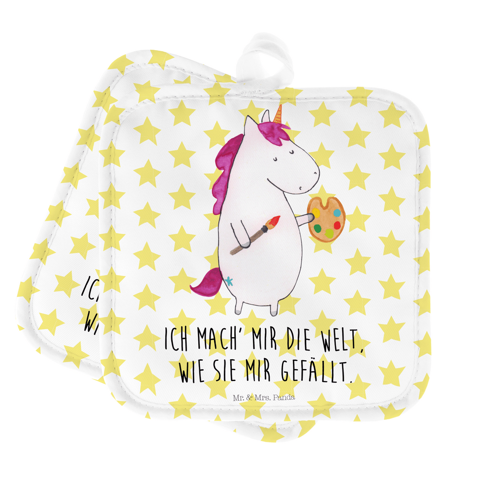 2er Set Topflappen  Einhorn Künstler Topflappen, Topfuntersetzer, Ofenhandschuh, Topflappen Set, Topflappen lustig, Topflappen mit Spruch, Einhorn, Einhörner, Einhorn Deko, Pegasus, Unicorn, Englisch, Künstler, Artist, Malen, Zeichnen, Welt, Farbe, Stift, Pinsel, Geschenk, Maler