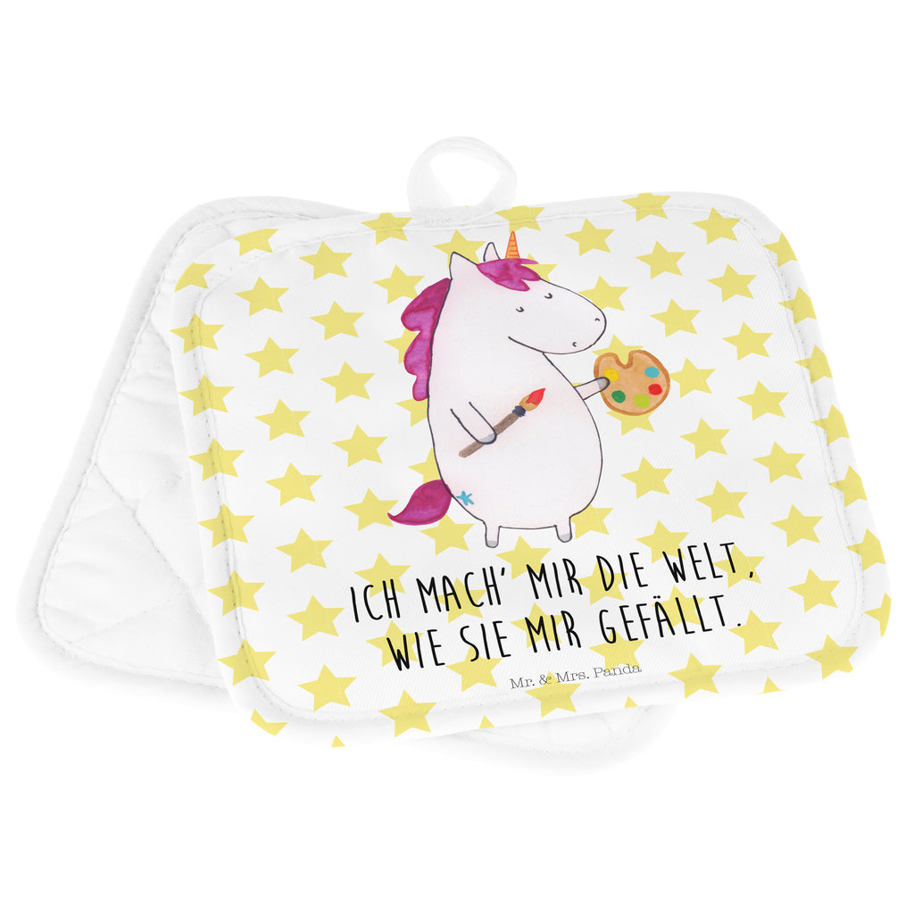2er Set Topflappen  Einhorn Künstler Topflappen, Topfuntersetzer, Ofenhandschuh, Topflappen Set, Topflappen lustig, Topflappen mit Spruch, Einhorn, Einhörner, Einhorn Deko, Pegasus, Unicorn, Englisch, Künstler, Artist, Malen, Zeichnen, Welt, Farbe, Stift, Pinsel, Geschenk, Maler