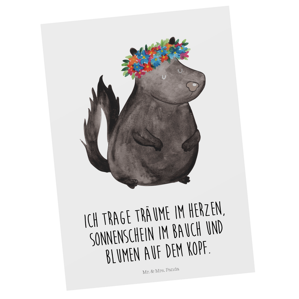 Postkarte Stinktier Blumenmaedchen Geschenkkarte, Grußkarte, Karte, Einladung, Ansichtskarte, Geburtstagskarte, Einladungskarte, Stinktier, Skunk, Wildtier, Raubtier, Stinker, Stinki, Yoga, Namaste, Lebe, Liebe, Lache