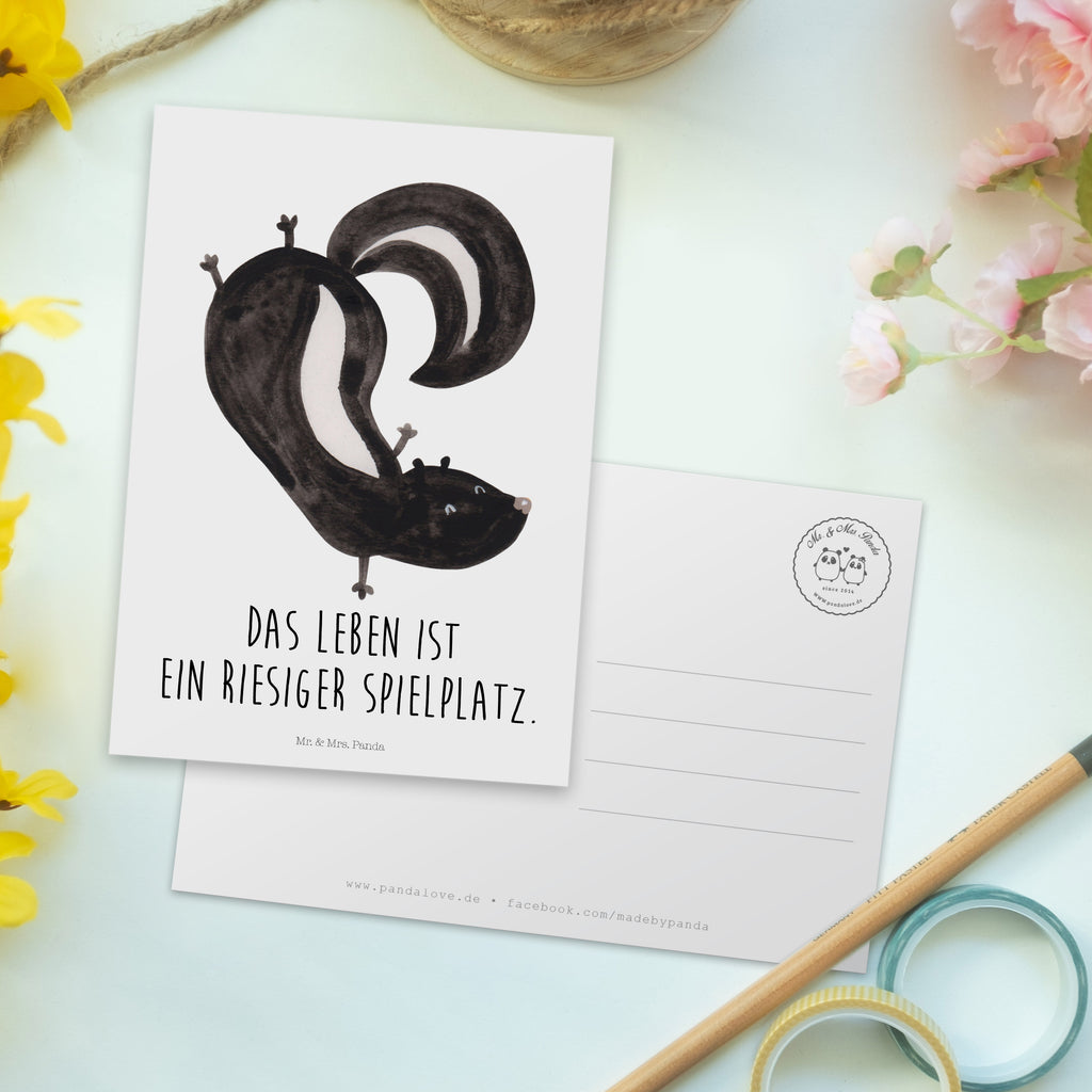 Postkarte Stinktier Handstand Geschenkkarte, Grußkarte, Karte, Einladung, Ansichtskarte, Geburtstagskarte, Einladungskarte, Dankeskarte, Stinktier, Skunk, Wildtier, Raubtier, Stinker, Stinki, Spielplatz, verpielt, Kind