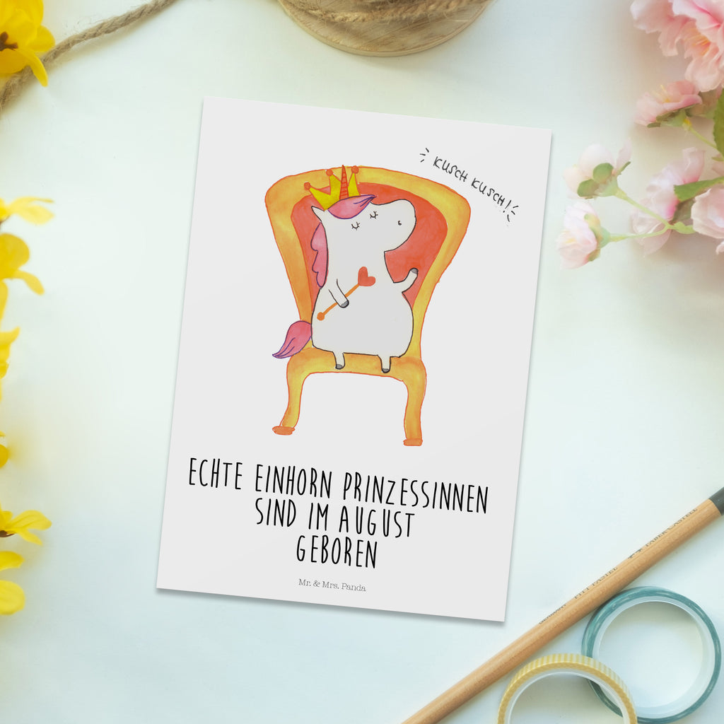 Postkarte Einhorn Prinzessin August Geschenkkarte, Grußkarte, Karte, Einladung, Ansichtskarte, Geburtstagskarte, Einladungskarte, Einhorn, Einhörner, Einhorn Deko, Pegasus, Unicorn, Geburtstag, Prinzessin, Geburtstagsgeschenk, Geschenk, Monat
