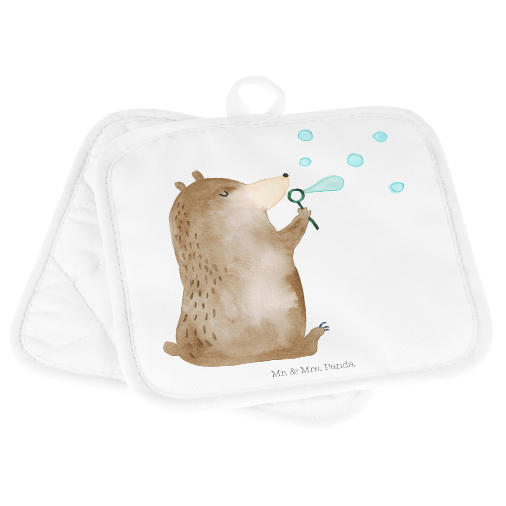 2er Set Topflappen  Bär Seifenblasen Topflappen, Topfuntersetzer, Ofenhandschuh, Topflappen Set, Topflappen lustig, Topflappen mit Spruch, Bär, Teddy, Teddybär, Seifenblasen Bär Lustig Sein Glücklich Traurig Happy