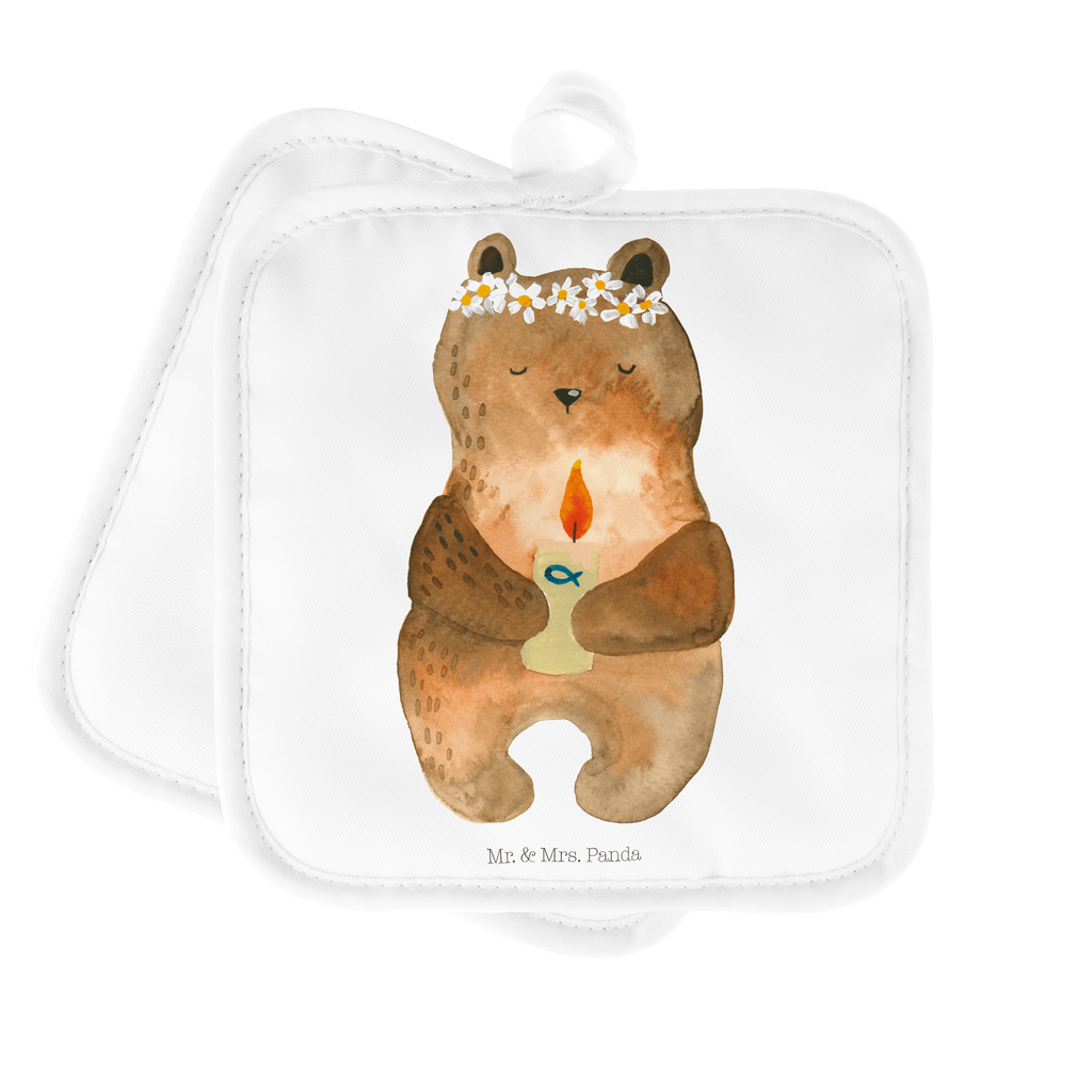 2er Set Topflappen  Kommunion-Bär Topflappen, Topfuntersetzer, Ofenhandschuh, Topflappen Set, Topflappen lustig, Topflappen mit Spruch, Bär, Teddy, Teddybär, Kommunion, Gottes Segen, Taufkerze, katholisch