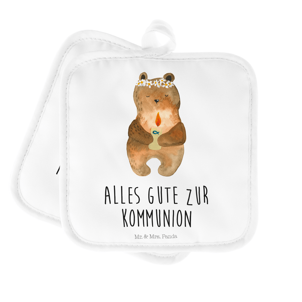 2er Set Topflappen  Kommunion-Bär Topflappen, Topfuntersetzer, Ofenhandschuh, Topflappen Set, Topflappen lustig, Topflappen mit Spruch, Bär, Teddy, Teddybär, Kommunion, Gottes Segen, Taufkerze, katholisch