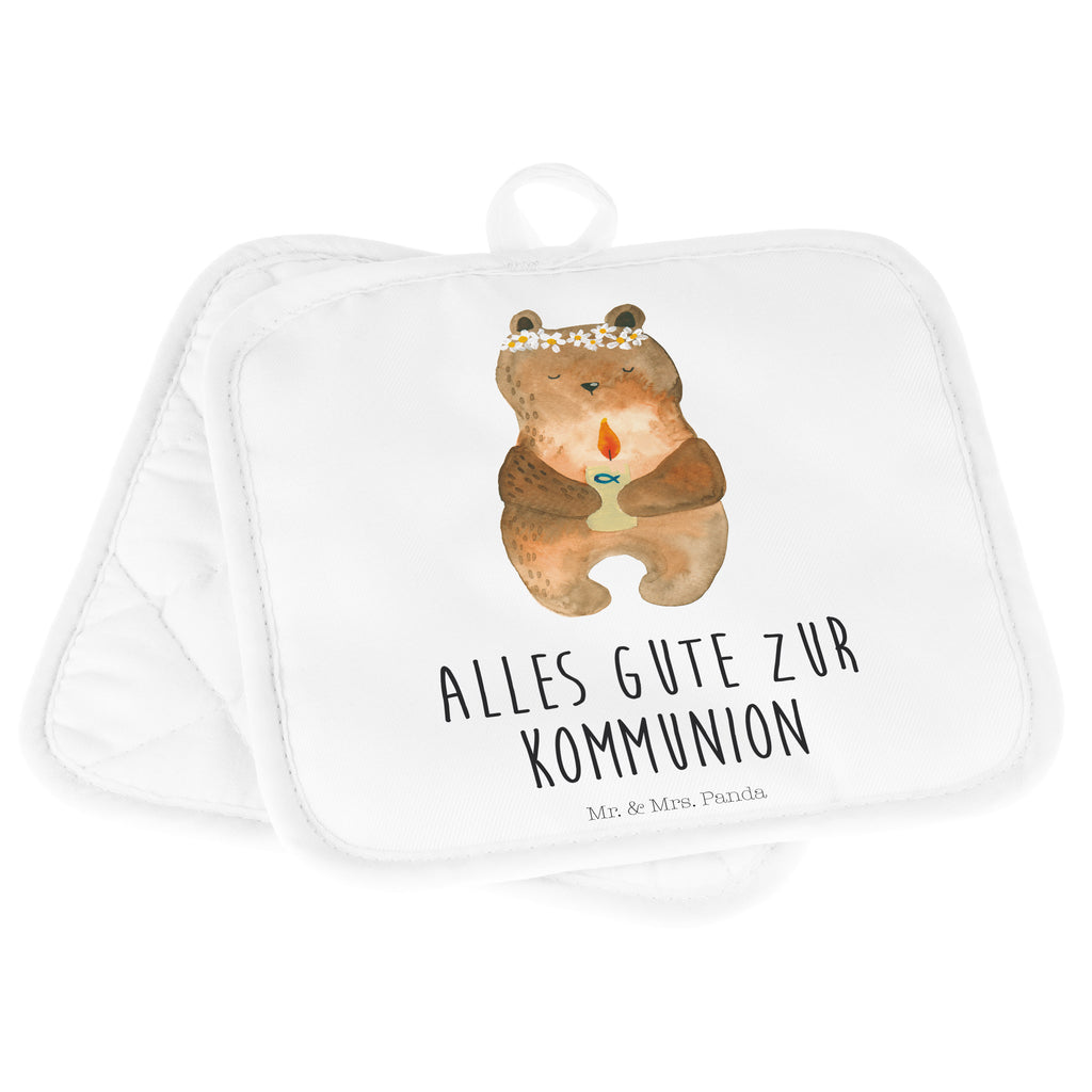 2er Set Topflappen  Kommunion-Bär Topflappen, Topfuntersetzer, Ofenhandschuh, Topflappen Set, Topflappen lustig, Topflappen mit Spruch, Bär, Teddy, Teddybär, Kommunion, Gottes Segen, Taufkerze, katholisch